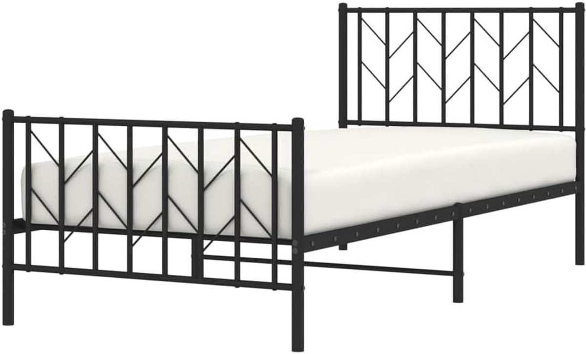 Bedframe Metaal - Eenpersoonsbed Frame - Slaapkamer Inrichten - Robuuste Constructie - 90x200 cm - Zwart