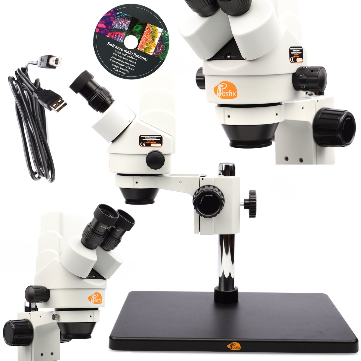 Rosfix Stereomicroscoop Trinokulair Pluto Pro MSPP-T-BB1-KU - Met Sony USB Camera - 7x–45x, 5MP 2K