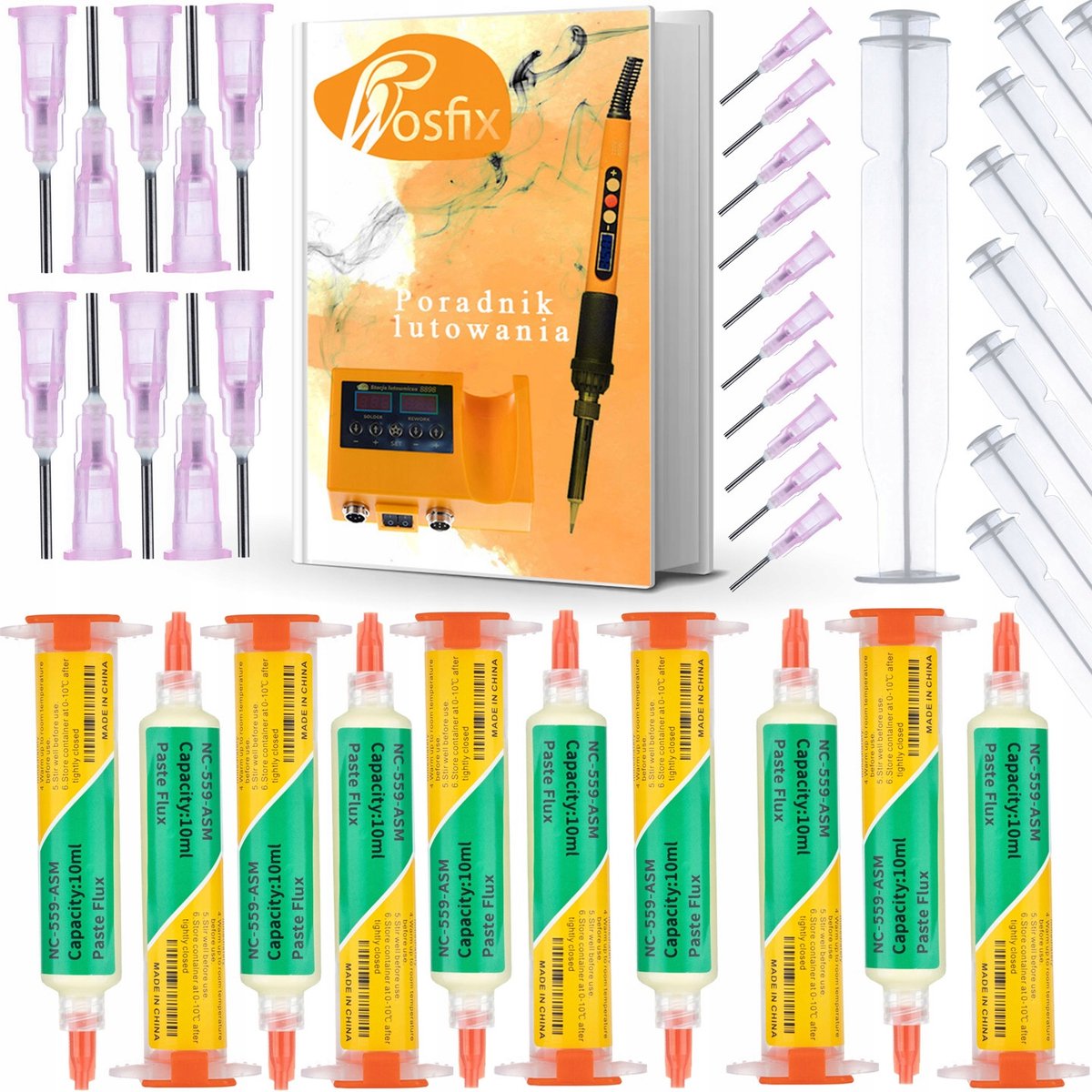 Rosfix Soldeerflux Spuit NC-559-ASM - No-Clean Gel Hoge Activiteit - 10 Cc, 20 Naalden, 10 Zuigers