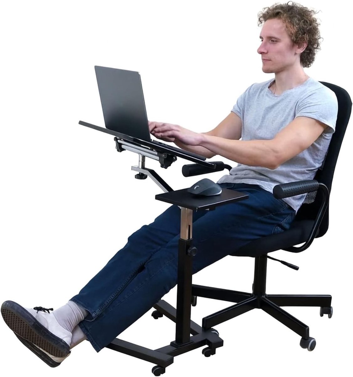 Laptoptafel - Zwart - In hoogte verstelbaar - Met Muismat en Wielen - Ergonomische Statafel voor Laptopgebruik