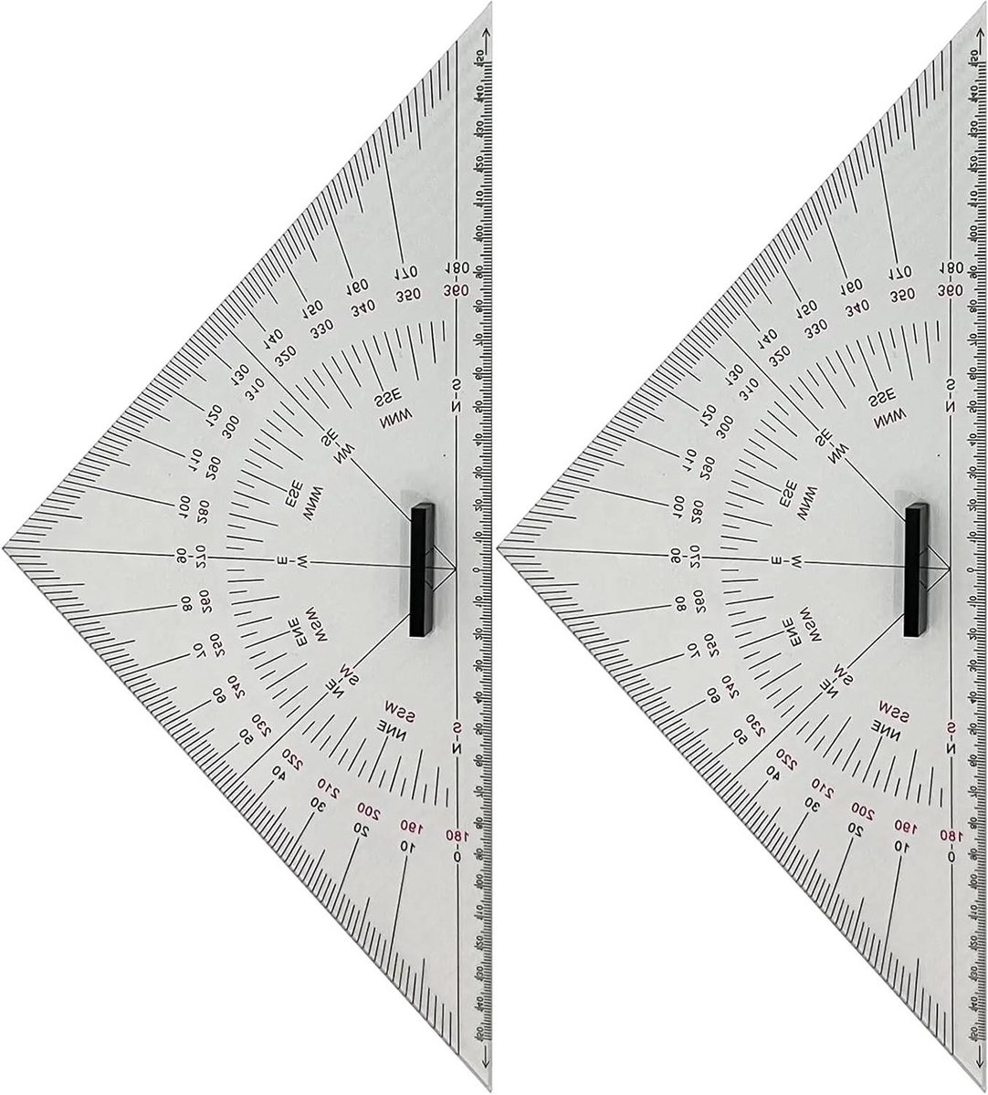 Tekendriehoeken Set - Navigatie Driehoeken - Kaartlezen en Meten - Slijtvast Acryl - 300mm - Transparant