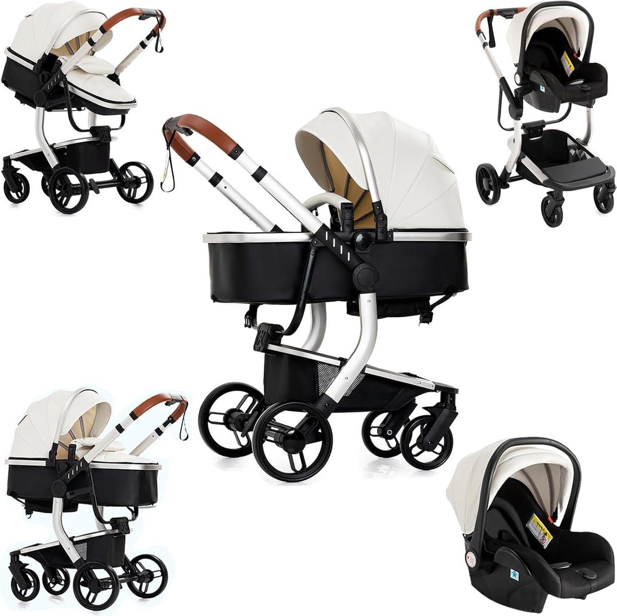 Baby Kinderwagen 3-in-1 - Reiswieg Kinderwagen - Baby Vervoeren - Dubbele Duwrichting - 41 x 30.5 x 52.5 cm - Wit