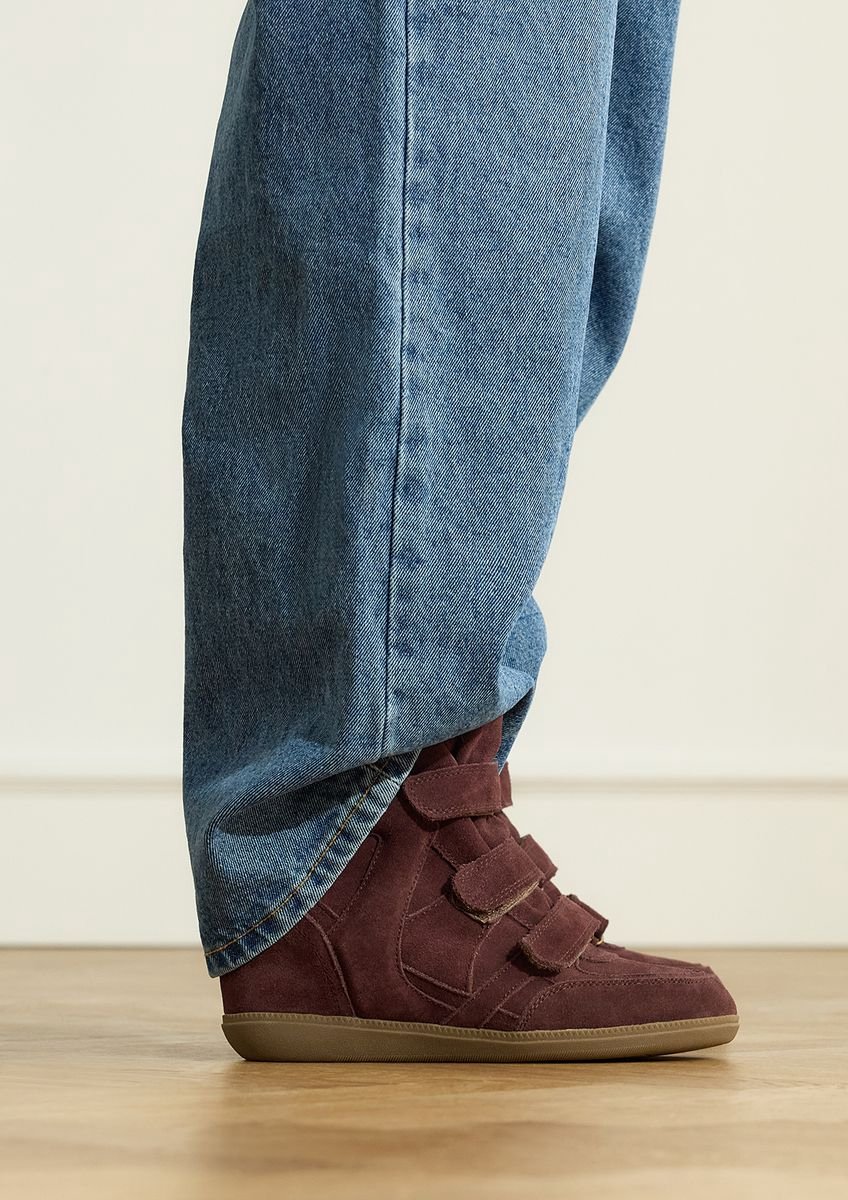 Manfield - Dames - Bordeaux suède sneakers met sleehak - Maat 41