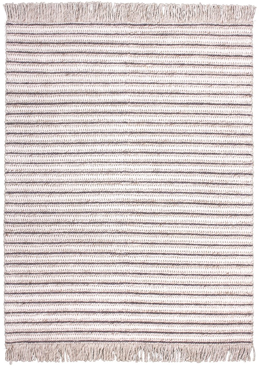 Padiro laagpolig vloerkleed 120 x 170 cm - naturel / crème - modern streeppatroon - met franjes - geschikt voor vloerverwarming - van wol en viscose