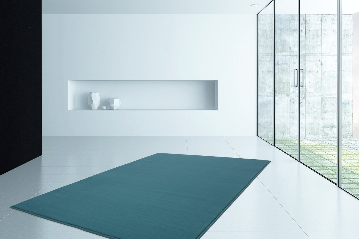 Padiro laagpolig vloerkleed 80 x 150 cm - turkoois - modern effen design - geschikt voor vloerverwarming - van polypropyleen