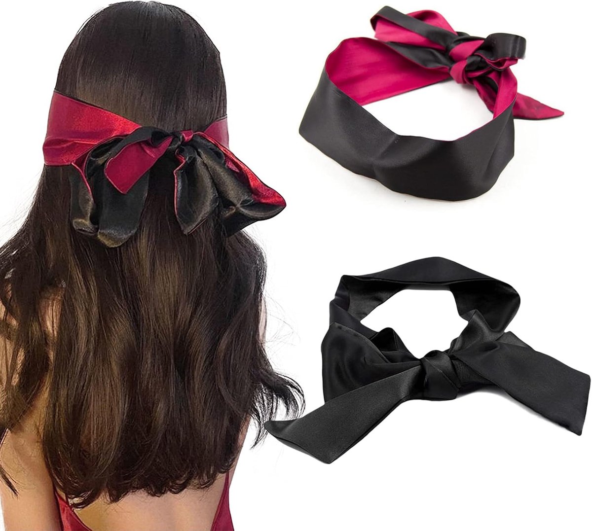 Satijnen oogmasker - sexy blinddoek - slaapband - verbonden ogen - slaapmasker van satijn - oogmasker van satijn - oogmasker - oogmasker - liefdespaar - zwart + roze zwart - 2 stuks