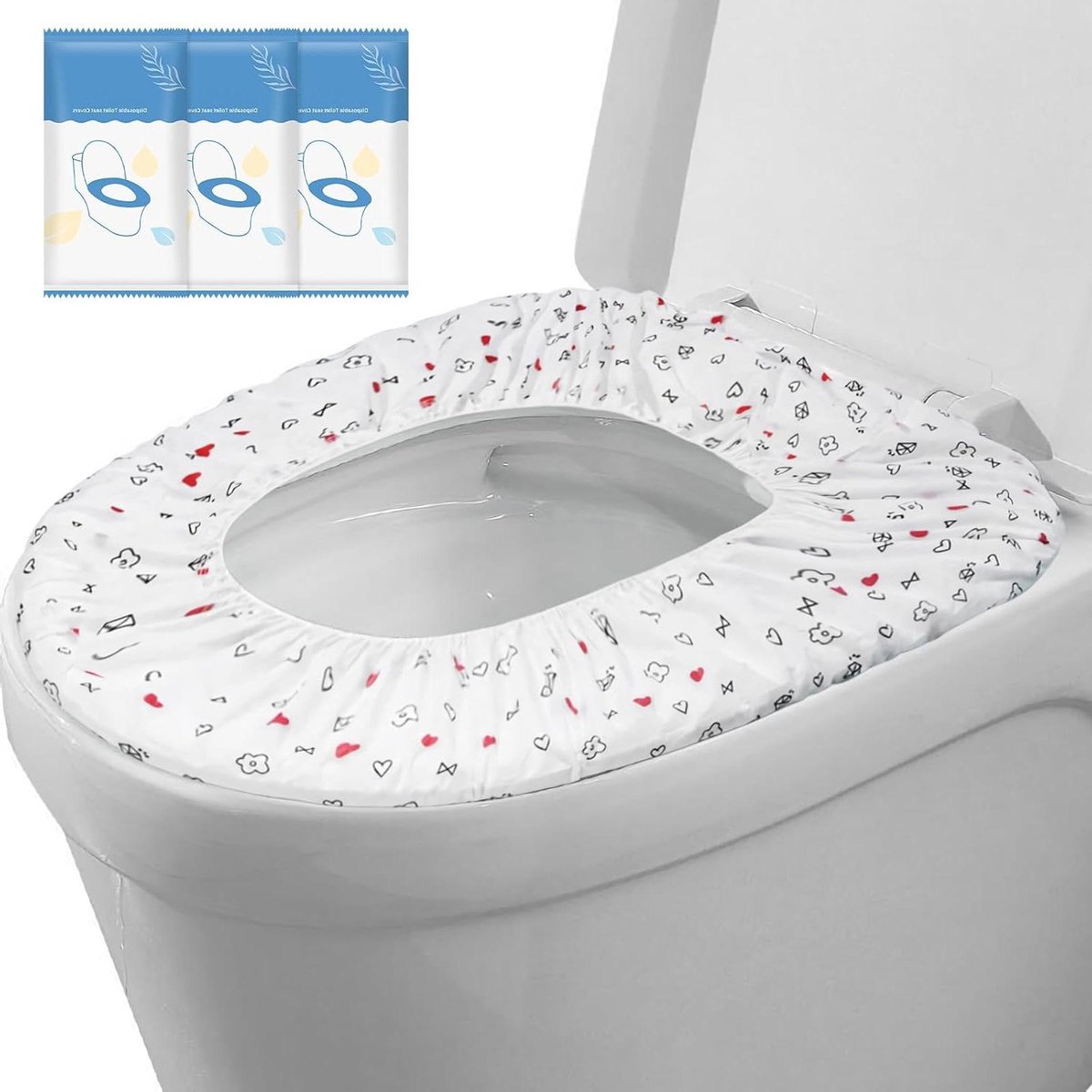 Wegwerp Toiletstoelhoezen - Toiletbrilhoezen - Hygiënisch Reizen - Dubbellaags Waterdicht - 50 stuks - Bedrukt