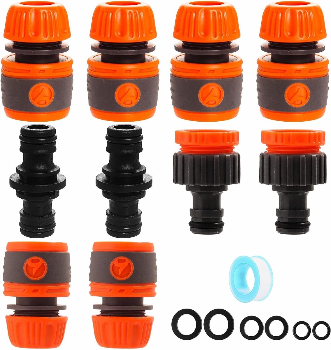 Tuinslangadapters en fittingen set - Grijs Oranje - Set van 10 - Hoogwaardig ABS en TPR - Voor Tuin en Buiten