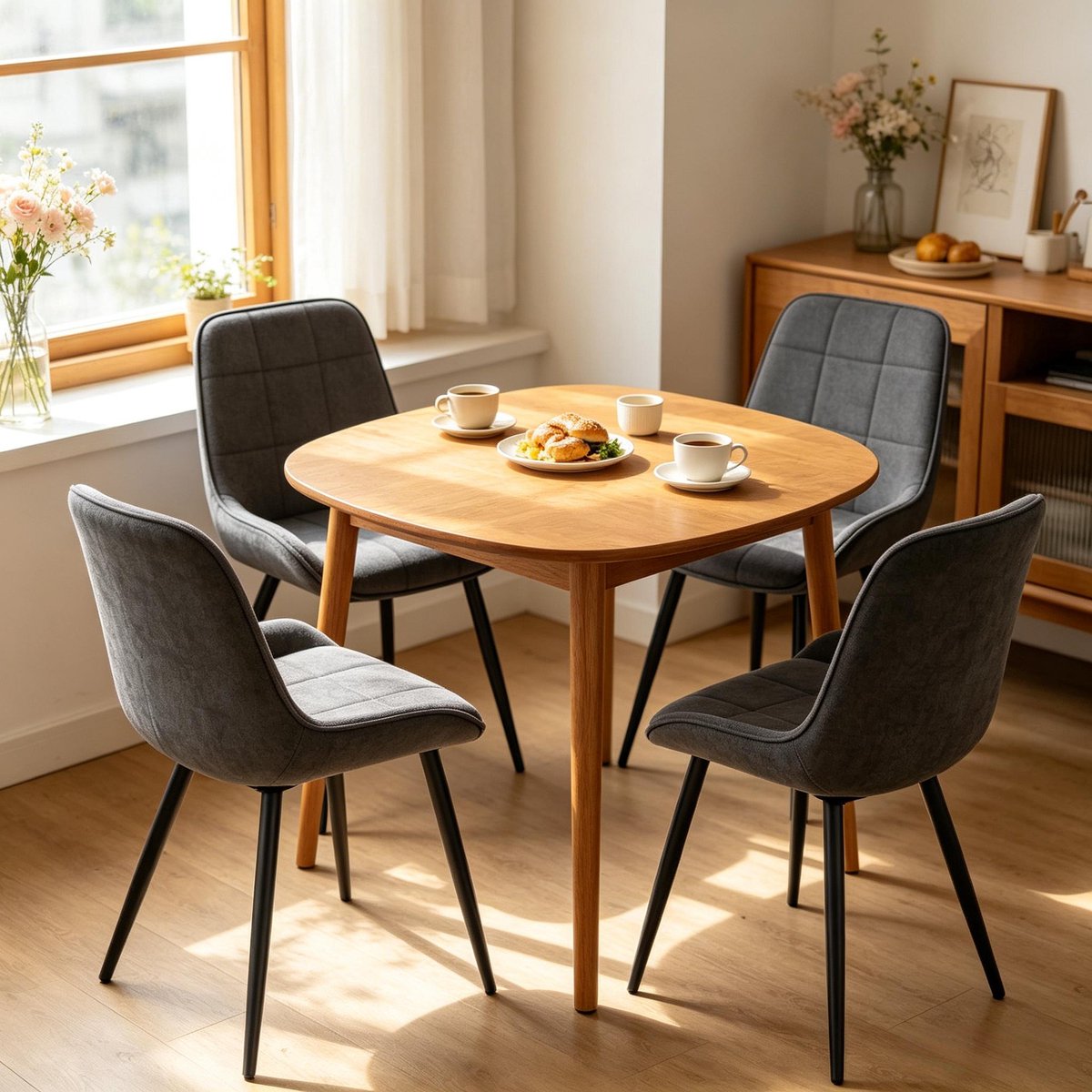 Clruro Eetstoel Set van 4 - 38 x 43 x 81,5 cm - Geruite Bekleding - Ergonomisch - Fluweel/Metaal