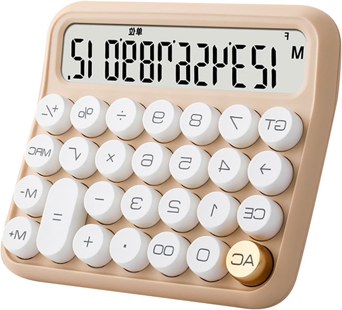 Mechanische Rekenmachine - Desktop Rekenmachine - Kantoorwerk - Verwijderbare Keycaps - 12-cijferig - Melkthee