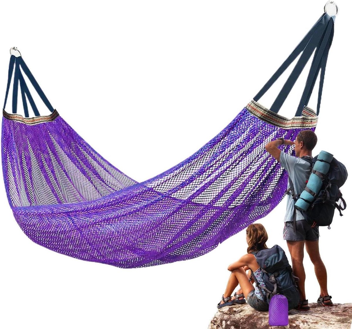 Draagbare Hangmat - Reishangmat Boomschommel - Buiten Ontspannen - Ademend IJs Zijde Materiaal - 260 x 130 cm - Paars