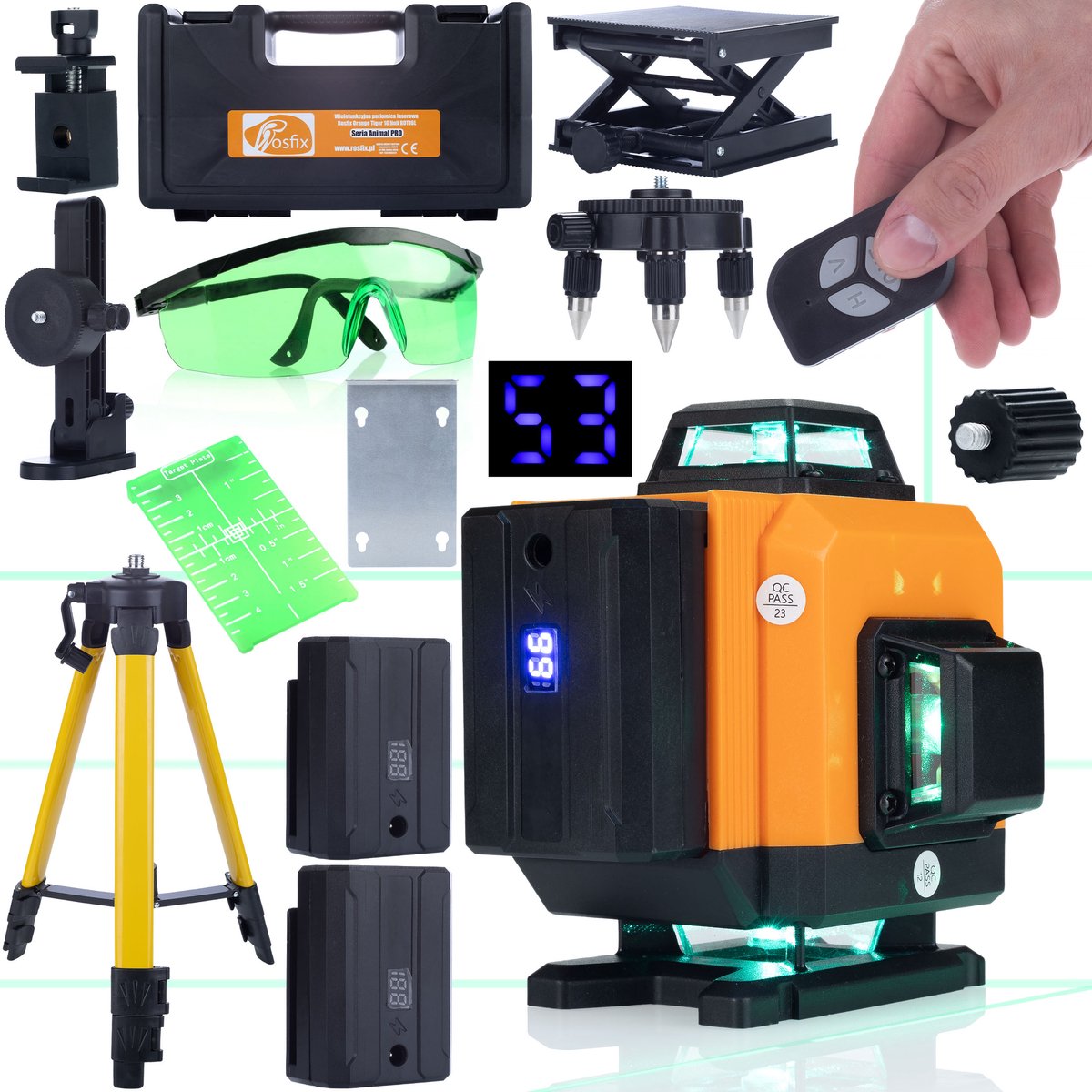 Rosfix Kruislijnlaser Set ROT16L - 16 Groene Lijnen 360° Zelfnivellerend - 0,2mm/10m IP54 2x3500mAh