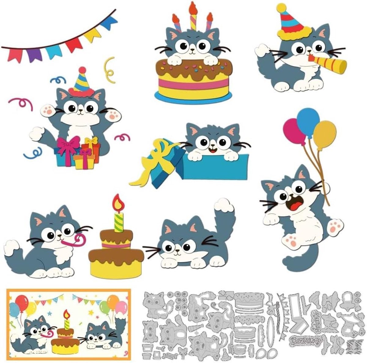 Metalen stanssjablonen voor leuke katten, snijden voor verjaardagskaarten, scrapbooking en papierreliëfsjablonen voor creatief knutselen