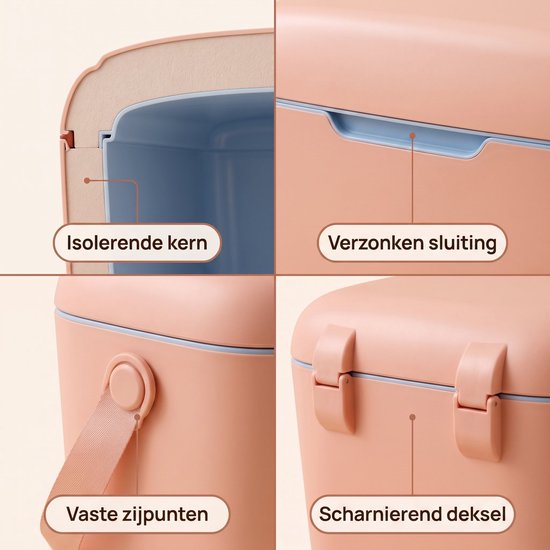 Cheqo® Koelbox - Draagbare Koelbox zonder Stroom - Passieve Koelbox - Kleine Koelbox met Schouderband - Koelbox voor Camping - Strand - Picknick en Auto - Koeltas - Thermobox - Isolerende Koelbox voor Festival - Roze Lichtgewicht Koelbox van Cheqo — afbeelding 5