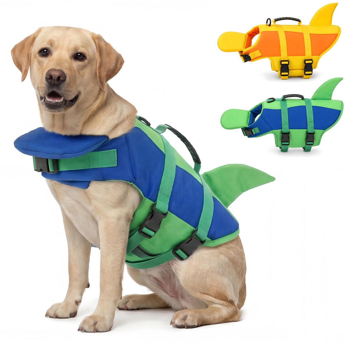 Ryoudavell - Hondenzwemvest met Haaienvin - Zwemvest voor Honden met Kinvlotter en Handvat - Drijfvest en Honden Kleding voor Kleine Middelgrote en Grote Honden - Honden Kleding Zwemkleding Drijfhulp Veiligheidsvest - Blauwgroen(S)