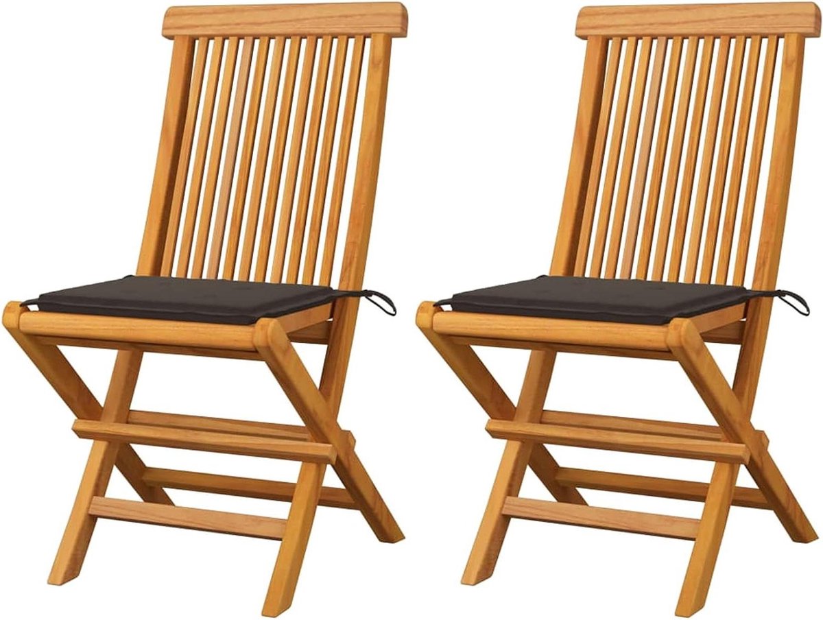 Tuinstoelen met kussen - Balkonstoelen houten stoelen - Buiten Zitten - Massief teak hout - 2 stuks - Taupe