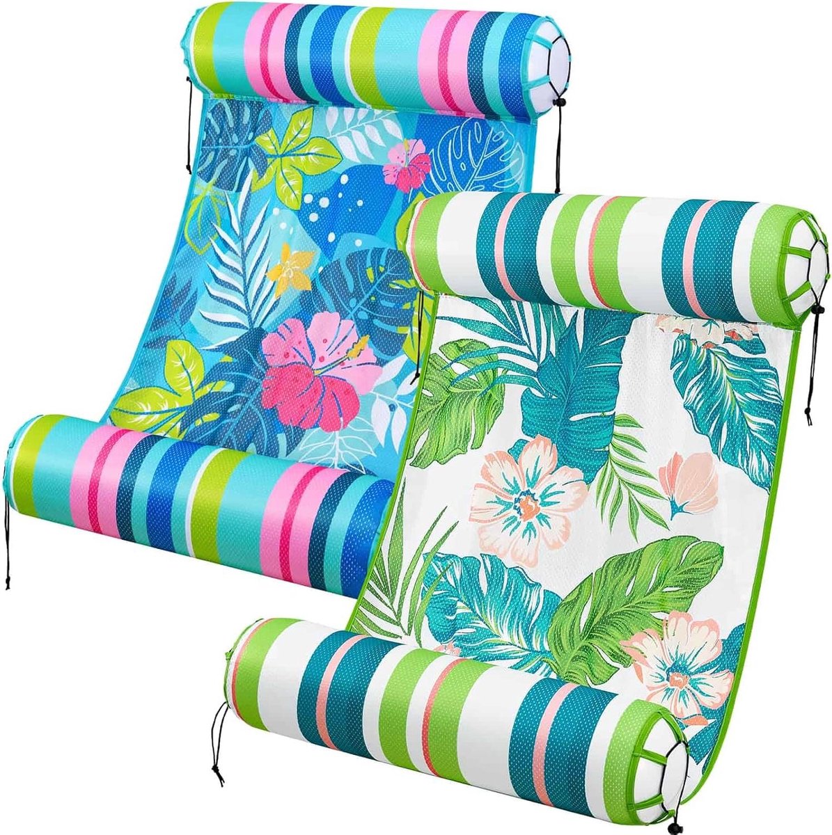 Opblaasbare Hangmat - Zwemligstoel Drifter - Ontspannen in water - 4-in-1 veelzijdig - 112 x 65 cm - Groen Planten
