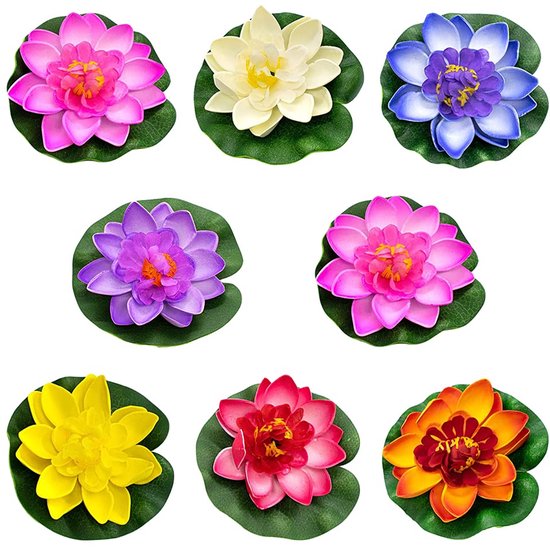 Set van 8 drijvende kunstbloemen, lelies voor waterdecoratie