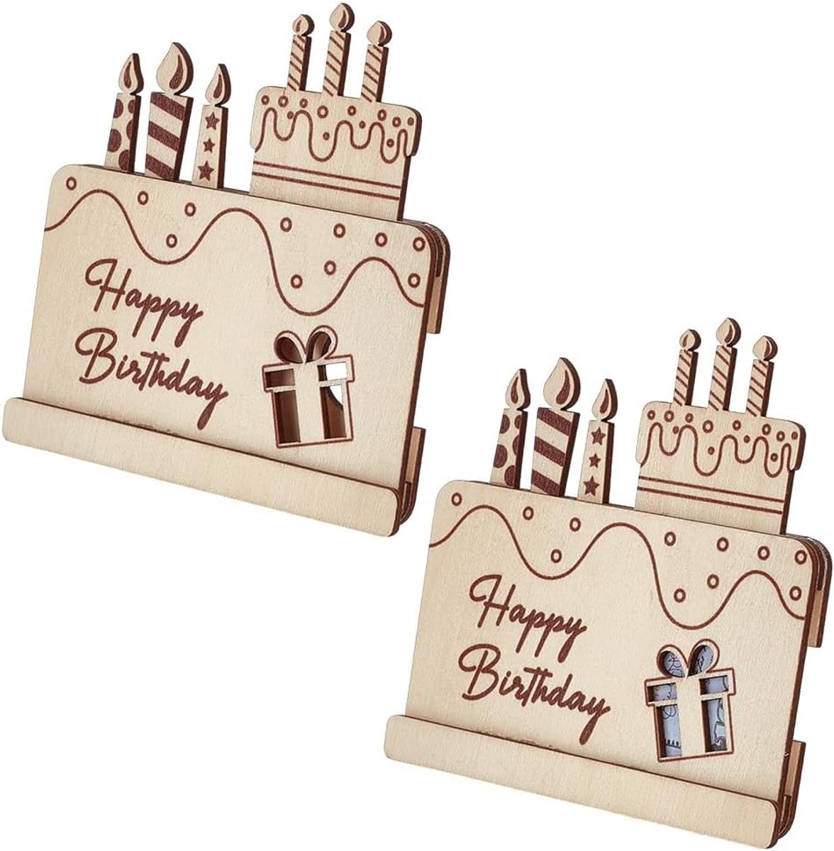 2 Stuks Houten Geld Geschenk Houder in de Vorm van een Amandeltaart - Origineel Cadeau voor Verjaardagen en Feestdagen