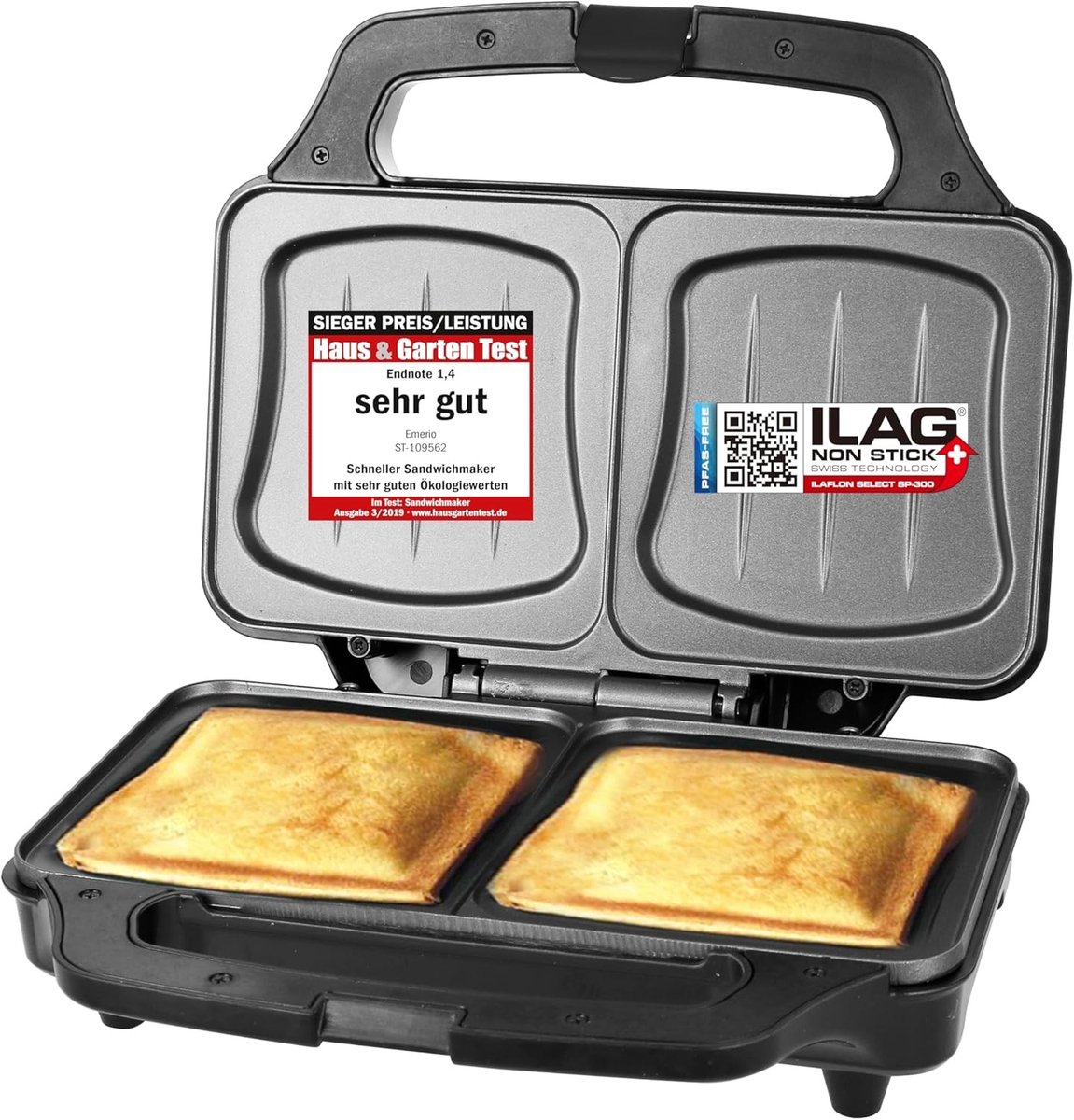Broodrooster met tostiklemmen - Zwart - XXL sandwichtoaster 900 watt - BPA-vrij kunststof - Voor alle toastmaten