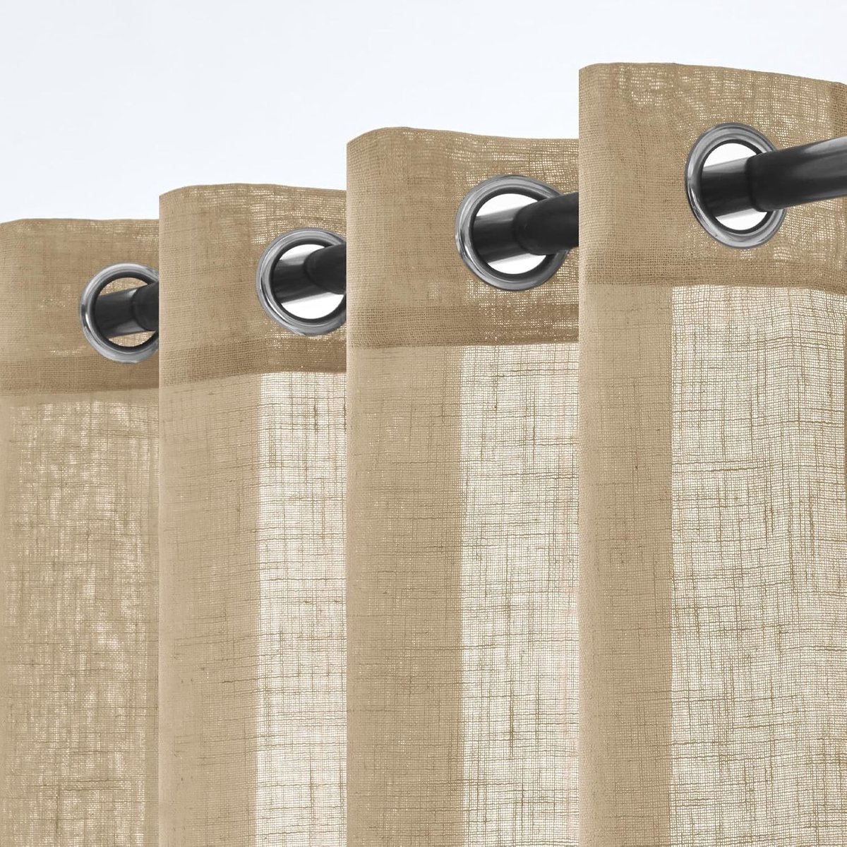 Gestreepte paneelgordijnen - Beige - 140 x 240 cm - Linnen en Polyester - Voor Woonkamer en Slaapkamer