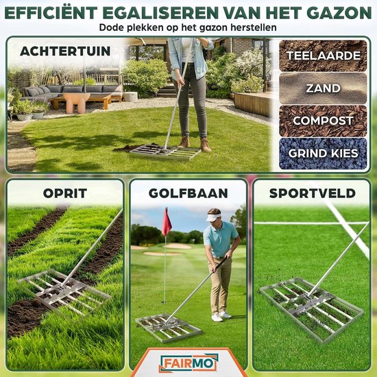 Gazonrakel - Roestvrij Stalen Egaliseerhark - 75 x 75 x 35 cm - Heavy Duty Met Verstelbare Steel - Voor Tuin en Gazons — afbeelding 5