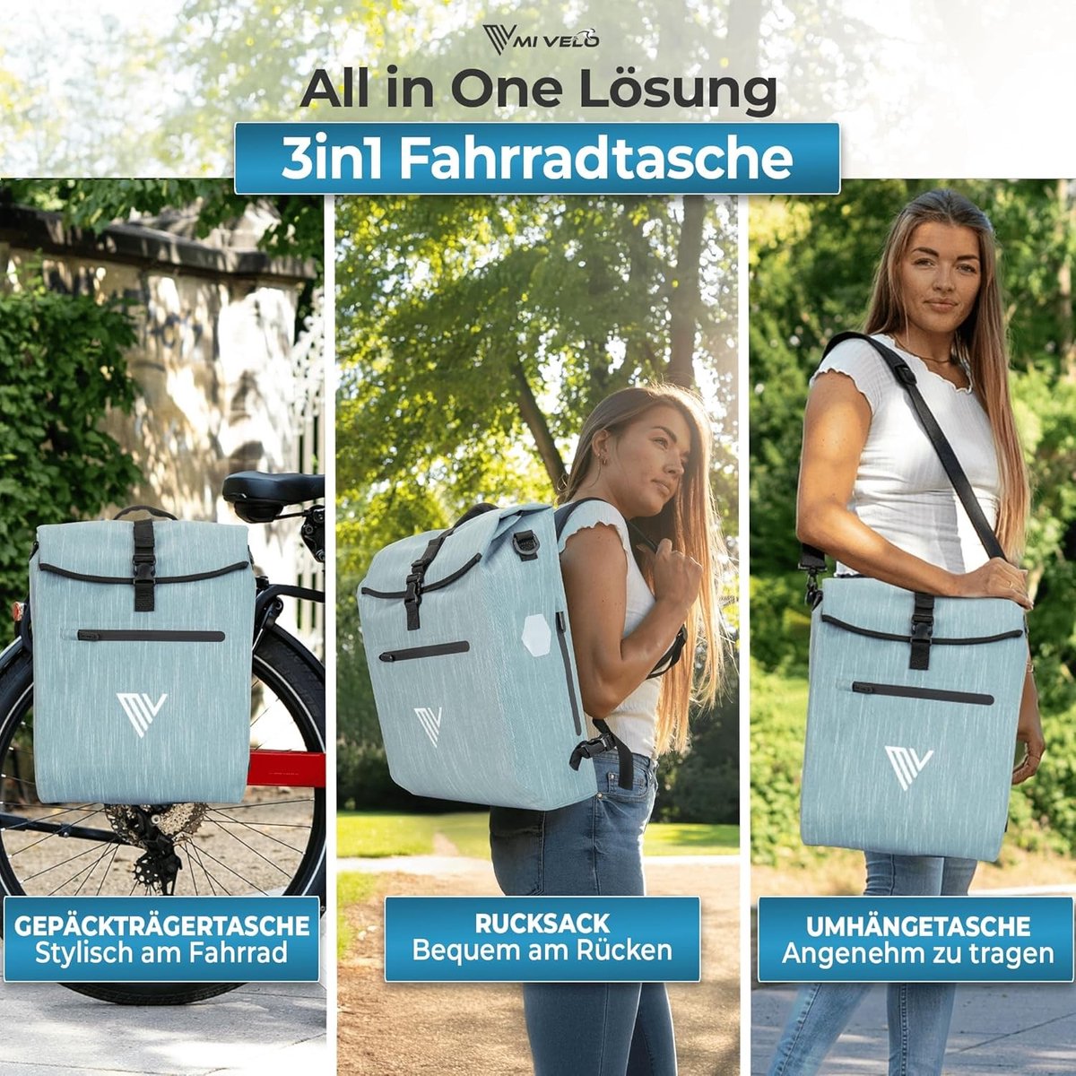 Fietstas - Ice Mint - 20 Liter - Waterdichte 3-in-1 Tas met Laptopvak - Voor Fietsers en Pendelaars