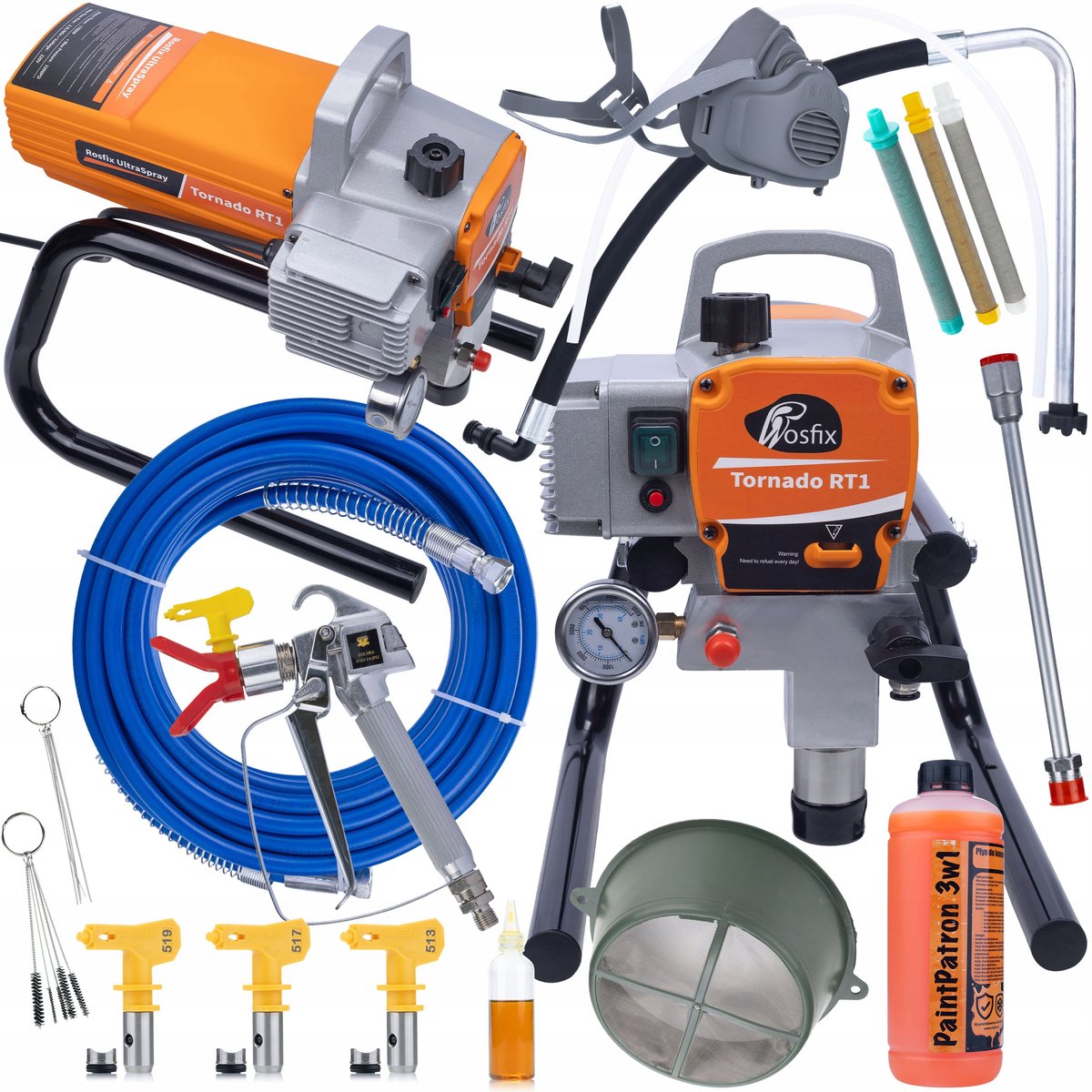 Rosfix Airless Verfspuit Tornado RT1 - Compleet Startset 1800W - 8 m Slang, Spuitmond 513/517/519