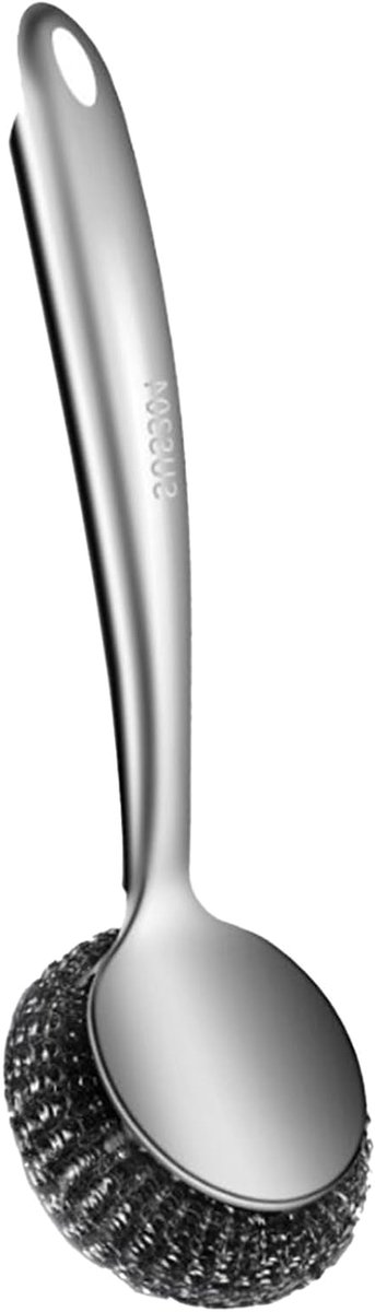 Metalen Schrobber - Roestvrijstaal Spons - Servies Reinigen - Afneembare Borstelkop - 28 x 9 cm - Zilver