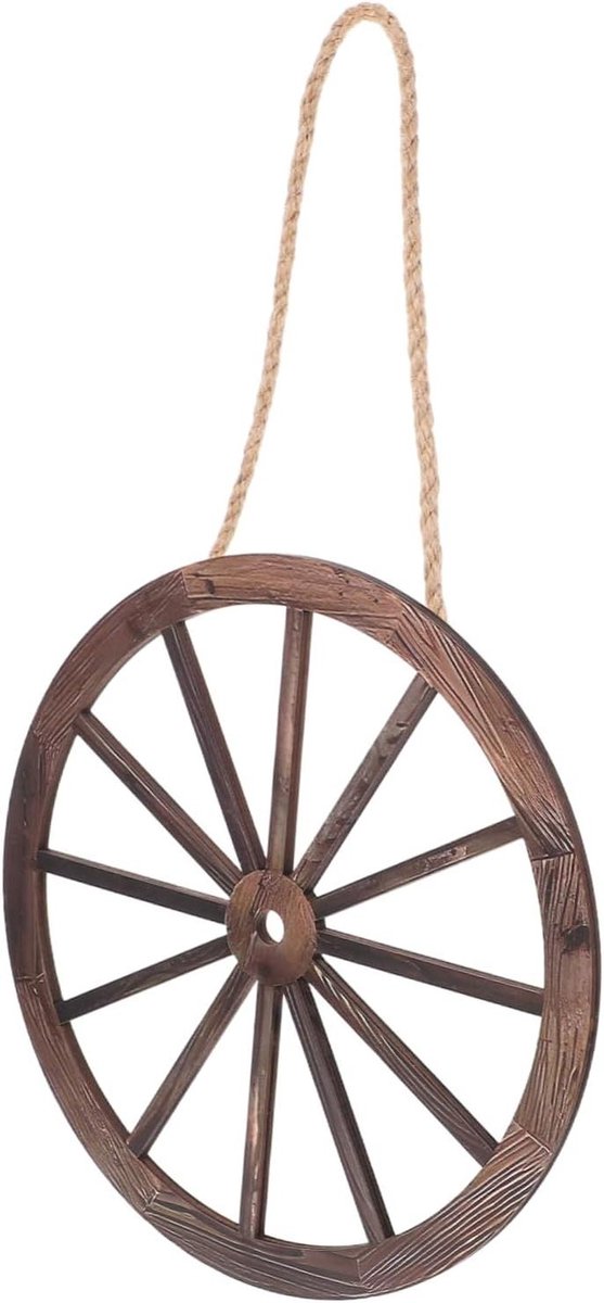 Houten Wagenwiel Decoratie - Wanddecoratie Rustiek - Woonkamer Aankleden - Unieke Ronde Vorm - 20x20x0.5CM - Koffie