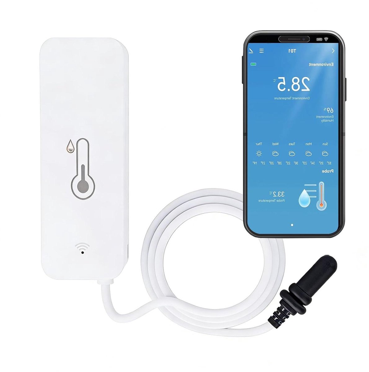 Binnen/buiten thermometer - Hygrometer sensor - Klimaat bewaken - Externe vochtsensor - 11 x 6 x 3 cm - Wit