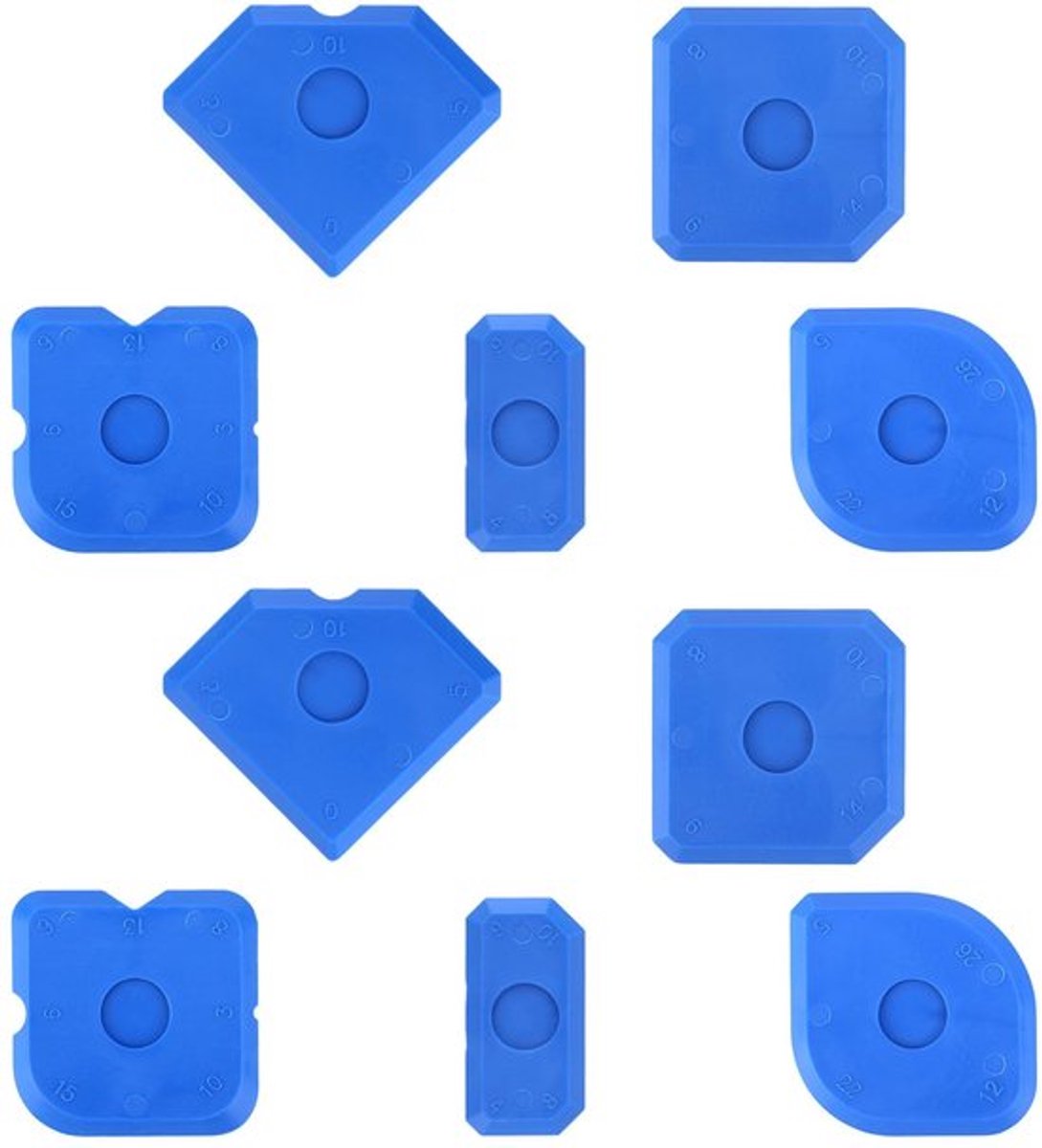 Kitgereedschap 10-delig - Kunststof Afdichtgereedschap - Herbruikbare Voegenkrabber - Draagbare Kitkrabber - Voor Badkamervloeren/Ramen/Wastafelvoegen - Blauw