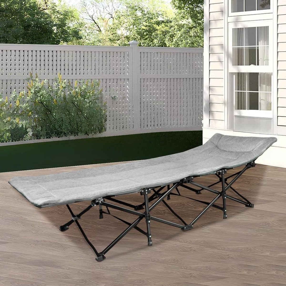 Campingbed - Opvouwbaar ledikant - Kamperen en reizen - Robuust stalen frame - 190 cm - Grijs