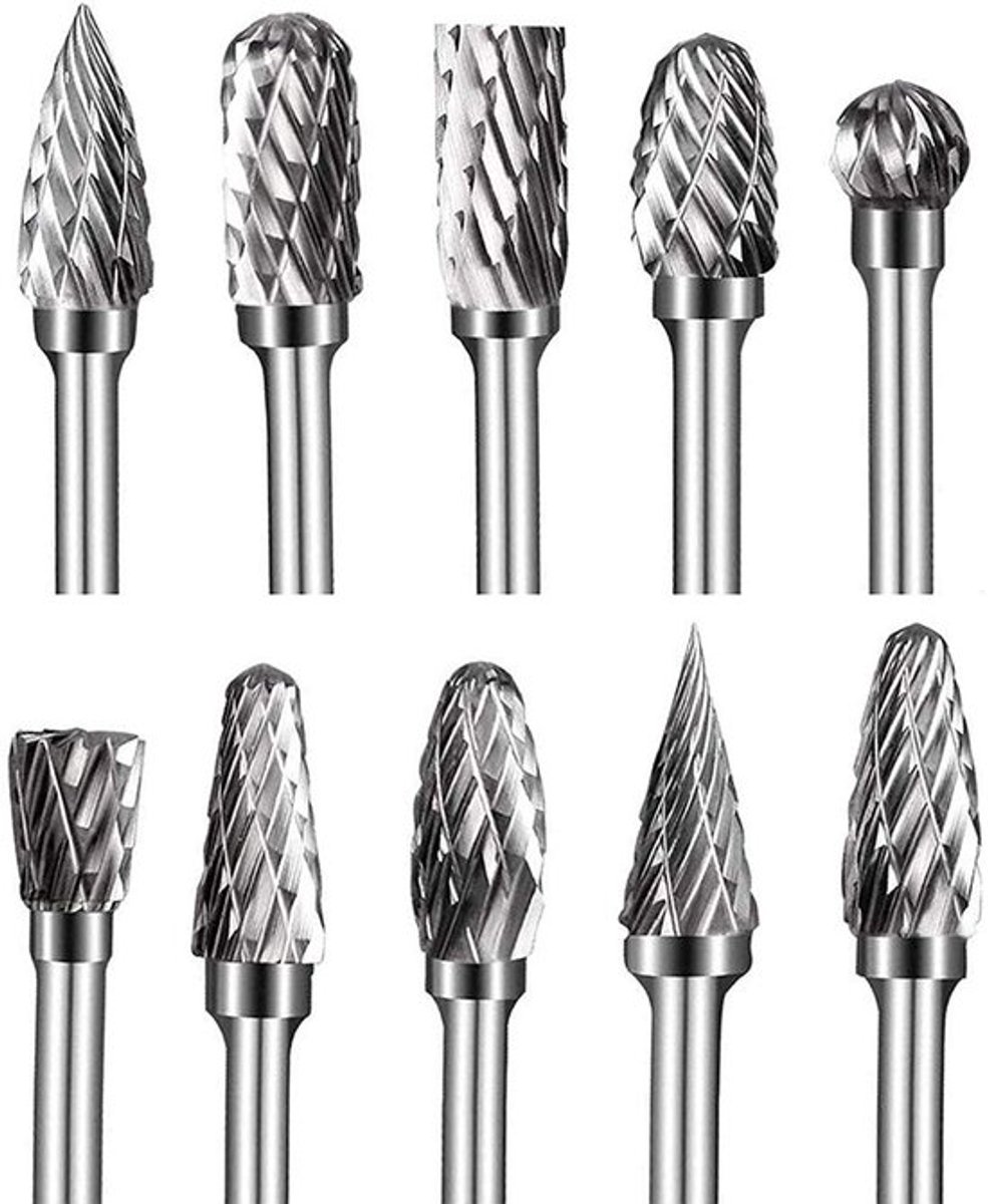 Bramen Set 10 Stks - Dubbele Cut - Wolfraam Staal - Solid Carbide - Twist Boor 1/8 inch (3mm) - Voor Dremel Tools - Rotary Bur