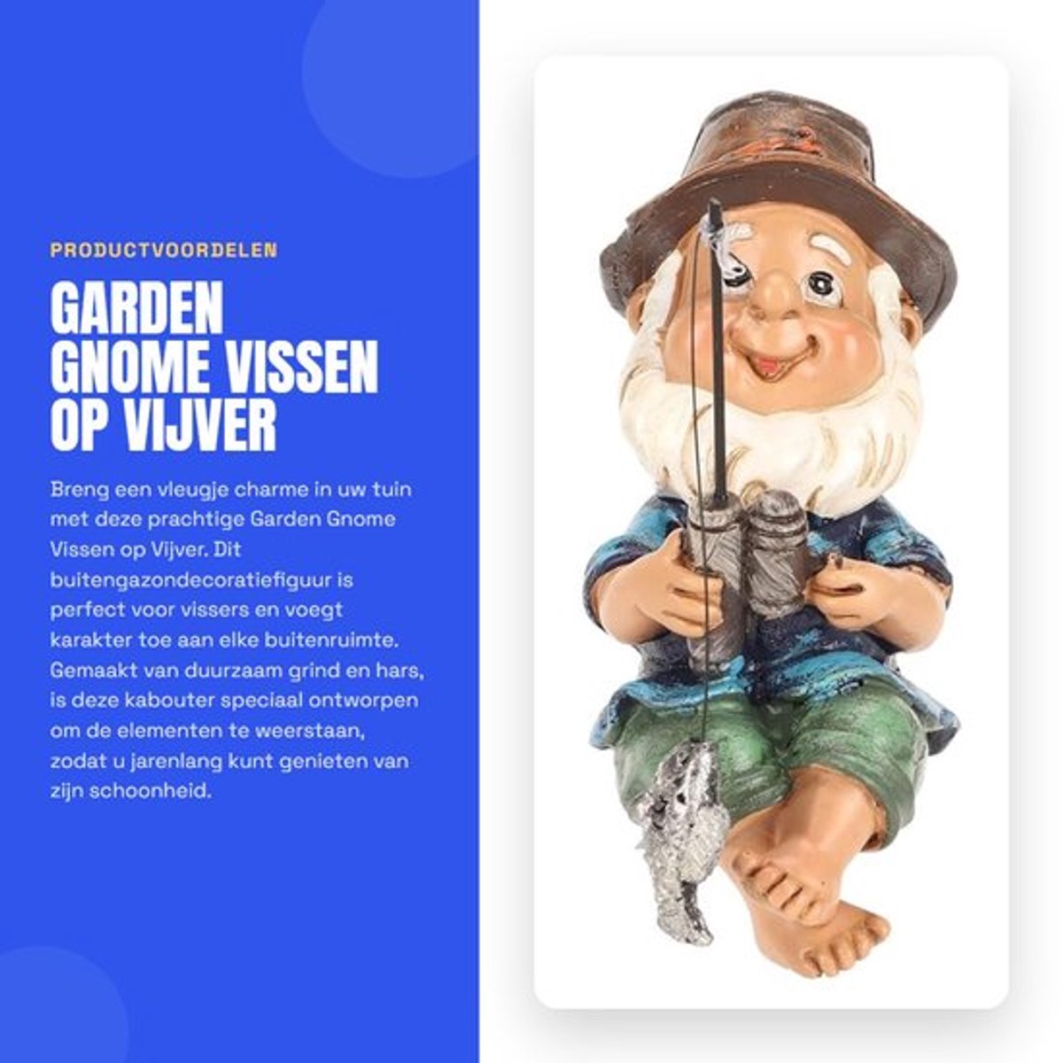 Tuinkabouter Vissend - Tuinbeelden voor Buiten - Tuindecoratie - UV-bestendig - Duurzaam - Grappig Ontwerp