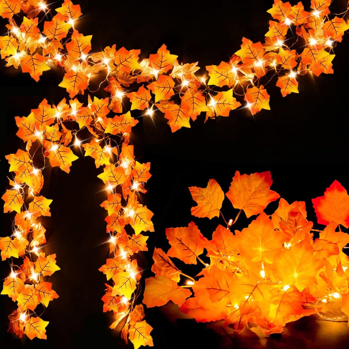 Verlichte Herfstguirlande - 40 LED - 5m - Batterijbediend - voor Binnen, Thanksgiving & Halloween - voor Huis & Feest - Oranje/Goud - 5m Totaal - 2 Stuks