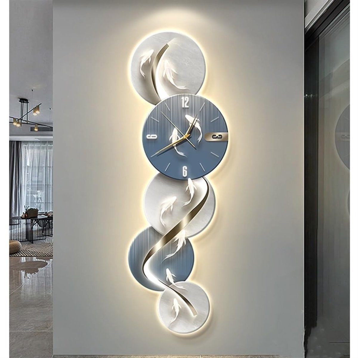 Elzusha - 3D Wanddecoratie met Klok en LED-verlichting, Modern Ontwerp