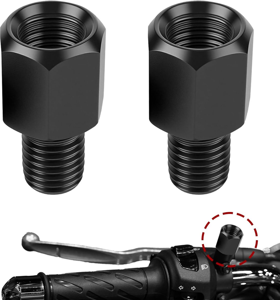 2 stuks spiegeladapter, motorfietsspiegel adapter M10 naar M8 linkse schroefdraad/rechtse schroefdraad, betrouwbare motorfiets spiegeladapter voor motorfiets, scooter, bromfiets (M8 LH naar M10 RH)