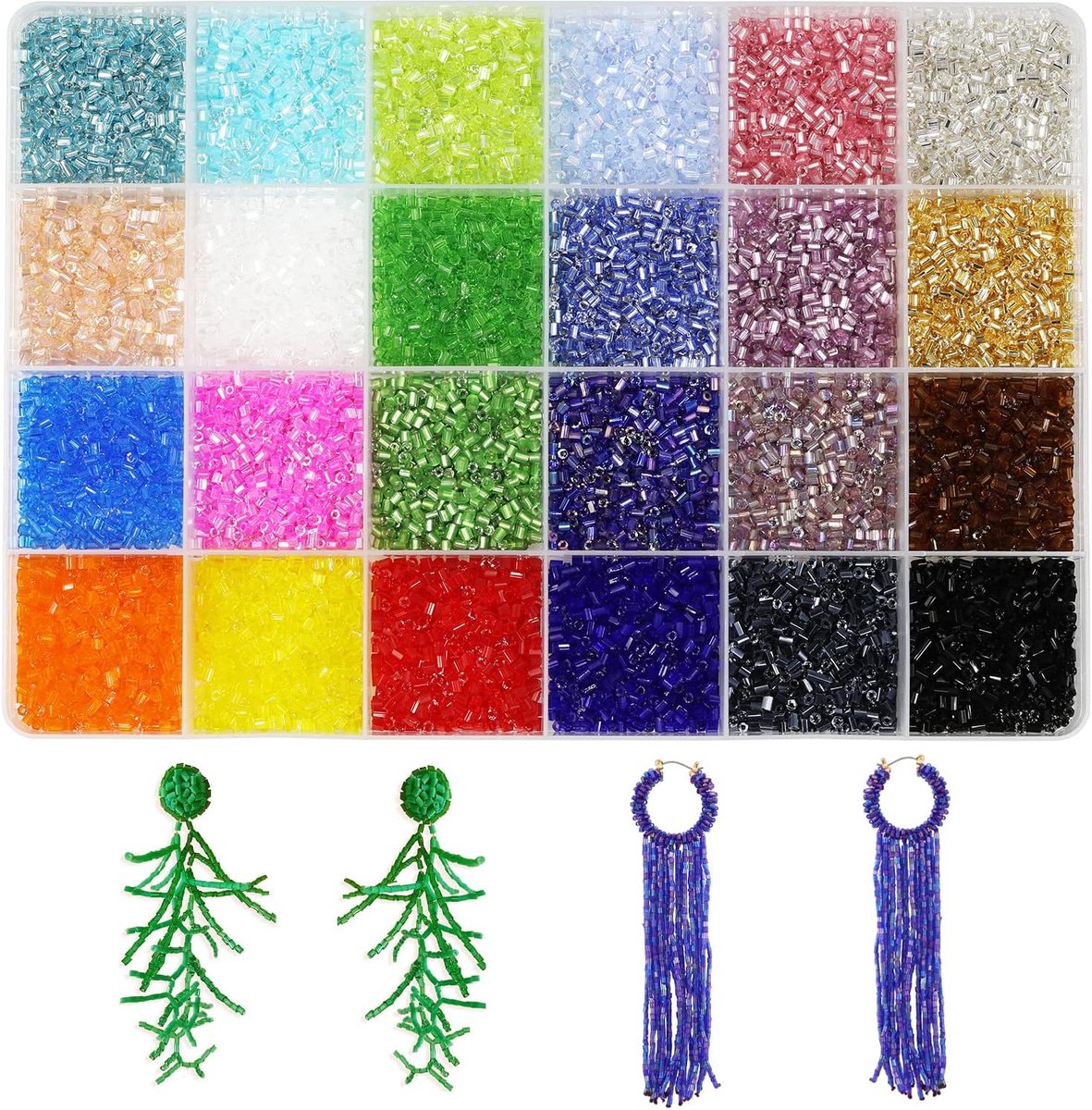 10/0 glazen zeshoek rocailles ongeveer 21600 stuks in doos, 24 veelkleurig assortiment zeshoekige ambachtelijke rocailles voor het maken van sieraden, zeshoek 2 x 2,2 mm (900 stuks/kleur, 24 kleuren)