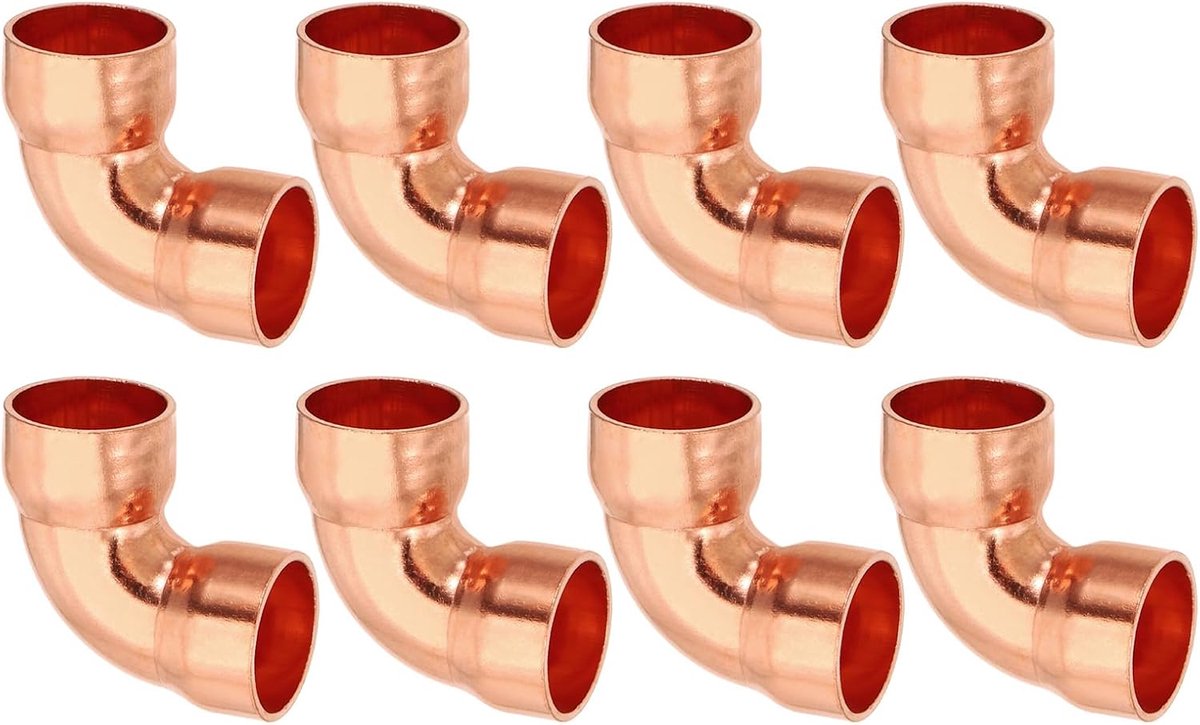 15mm 1mm dikke elleboog koperen fitting, 8 stuks 99,9% puur koperen pijpfitting 90 graden korte straal buis connector zweet soldeer voor HVAC koelsysteem