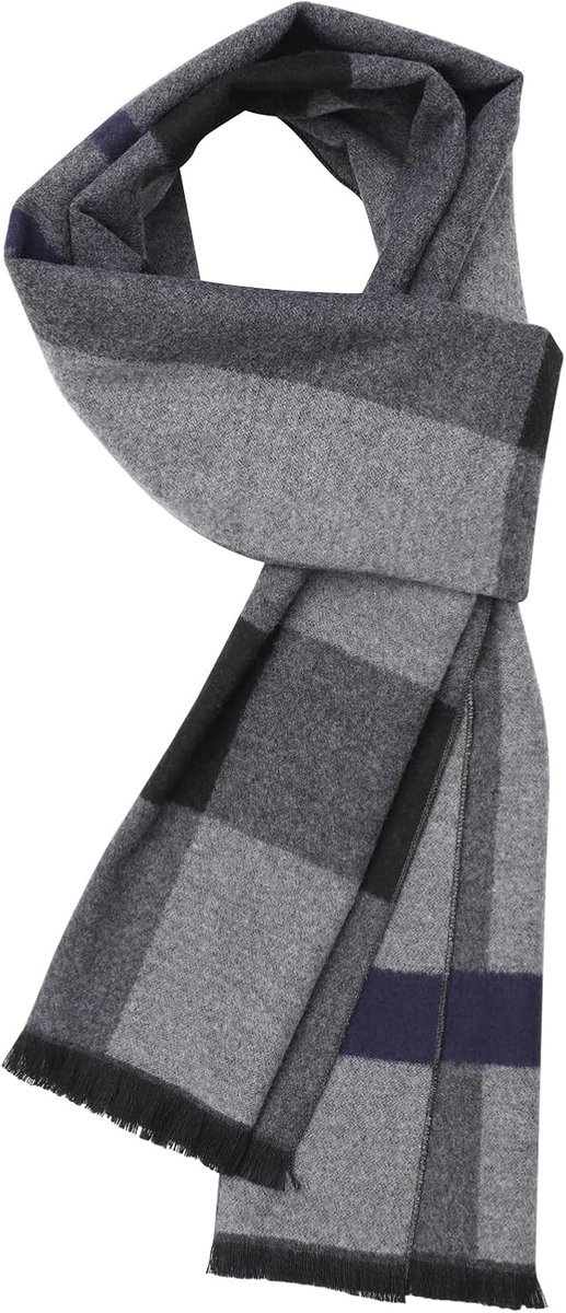 Klassieke geruite modieuze herensjaal, zacht, warm, herfst en winter, lange sjaal, comfortabel, elegant, zakelijk, 180 x 32 cm, grijs, One Size