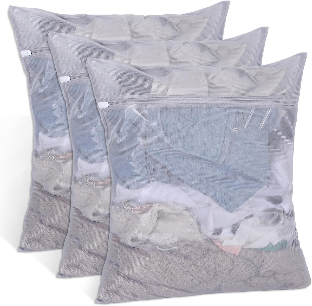 Wasnet voor wasmachine, grote waszak met ritssluiting, waszak van mesh, herbruikbare waszak voor gevoelige gordijnen, truien, mantels, overhemden, 50 x 60 cm, 3 stuks