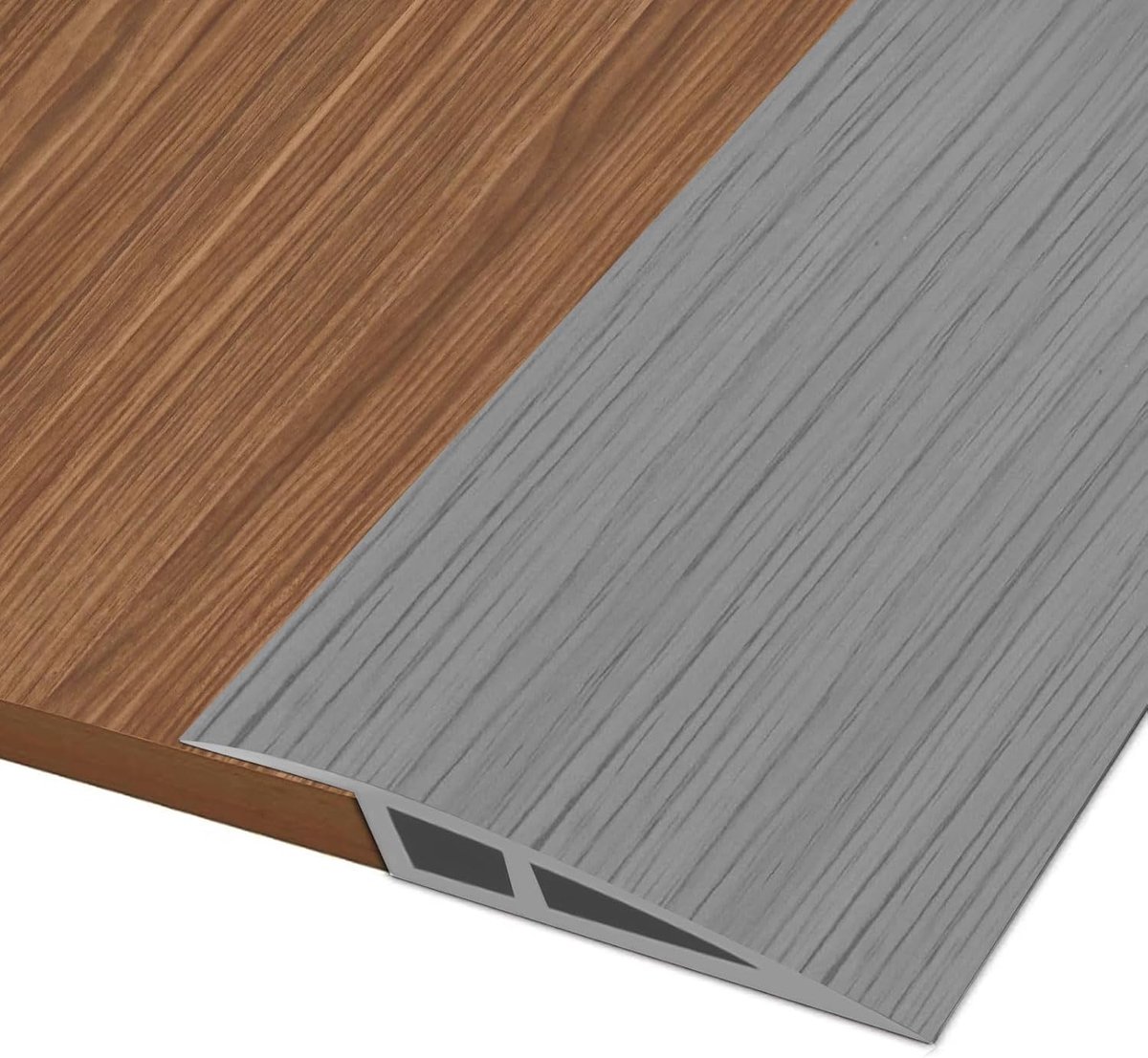1m * 7cm PVC Overgangsprofiel Hoogtecompensatie Zelfklevend, Overgangslijst Vloerovergangsprofiel voor Hoogteverschil van 15~20mm, Overgangsstrip voor Vloeren en Laminaat (Grijs Houtnerf)