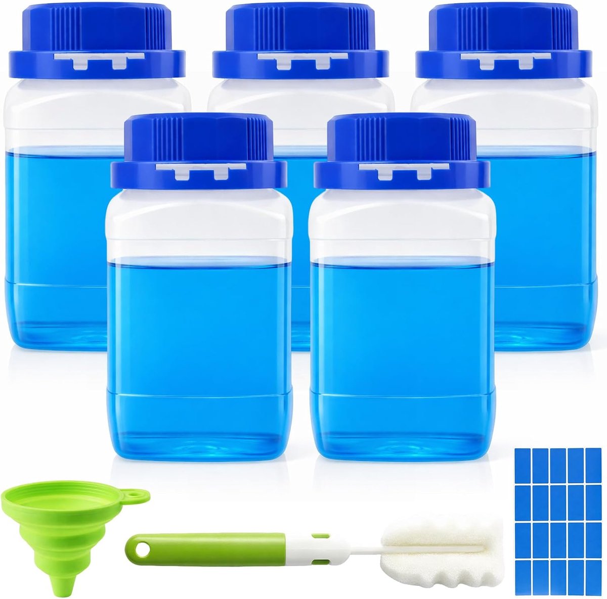 5 Stuks 500ml Wijde Hals Flessen, HDPE Kunststof Flessen met Schroefdop, Chemikaliënfles met Deksel voor Laboratorium, Hobby of Keuken