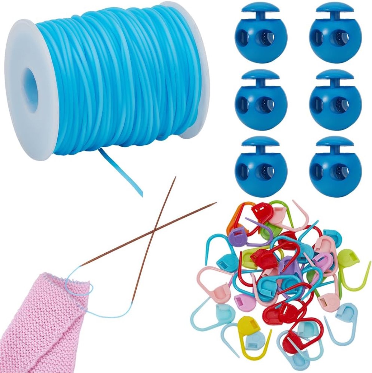 36 stks Kleurrijke Stitch Markers Breien Naald Stoppers Gehaakte Makers Breien Naald Stoppers Set met 50 m Holle Tubing Rubber Kapper Koord voor Volwassenen Weven Naaien Kerst Crafting