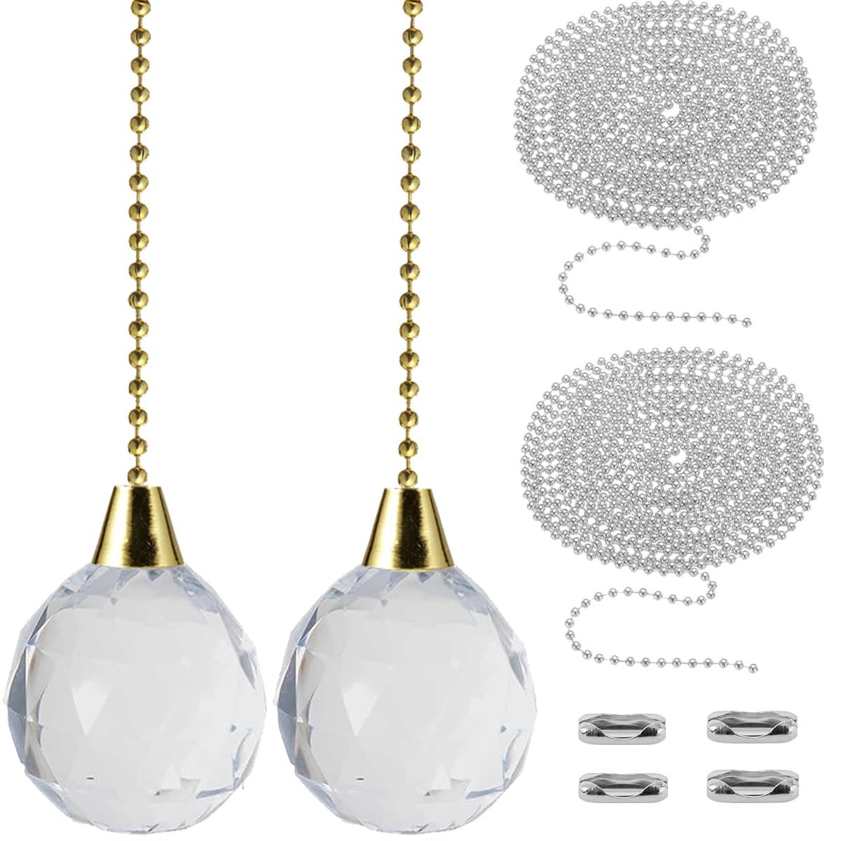 Badkamertrekketting handvat met 1,5 m lange goudkleurige kristallen verlengketting en 0,5 m lange zilveren verlengketting, geschikt voor slaapkamer, badkamer