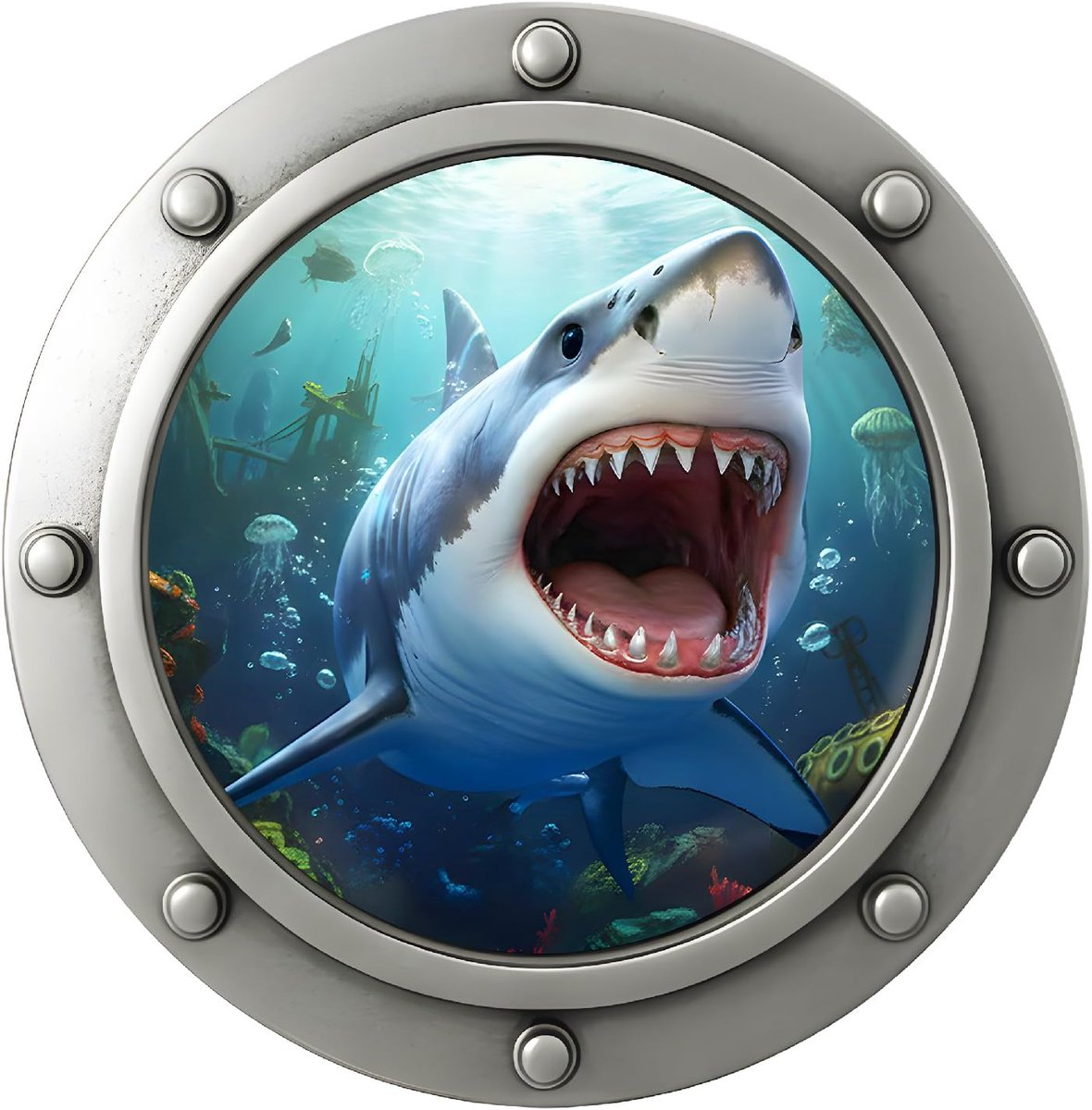 2 Vellen 3D Patrijspoorten Haai Muurstickers Verwijderbare Vinyl Muurstickers Met Haai Oceaan Muurstickers Voor Slaapkamer Woonkamer DIY Decoratie