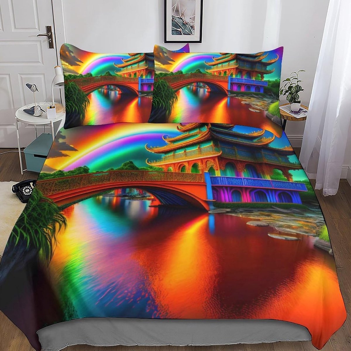 Beddengoedset voor de tuin, dekbedovertrek, bedrukt dekbedovertrek, zachte microvezel, 3-delig, met kussenslopen voor kinderen, tieners, volwassenen, tweepersoons (200 x 200 cm)