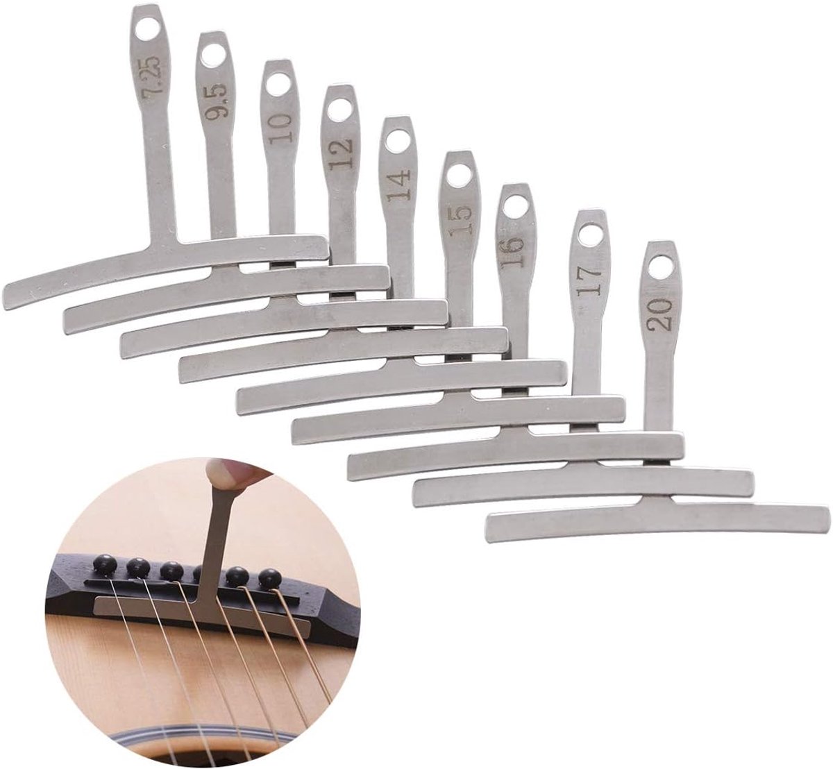 Set van 9 Understring Radius Gauge voor Gitaar en Bas Setup Luthier Gereedschap voor Bridge Zadel Aanpassingen