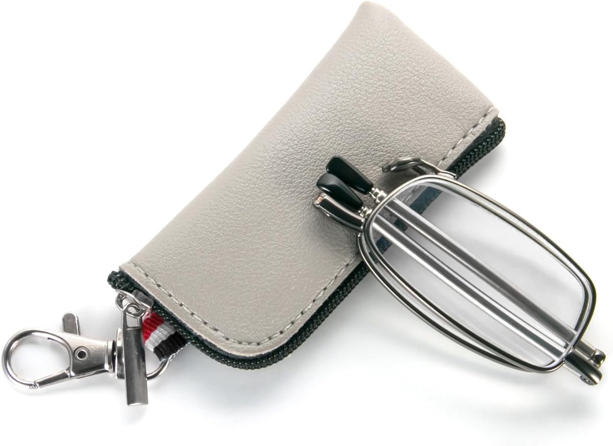 Opvouwbare leesbril voor dames en heren, met telescoopstang met ritssluiting, sleutelhanger, mini-anti-blauw licht bril